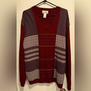 Vintage Arnold Palmer v neck cotton blend burgundy geometric sweater USL trendy